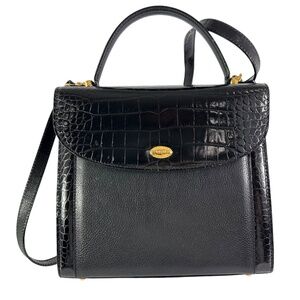 Vintage BALLY Black Embossed Croc Leather Top Handle Crossbody Bag Italy
